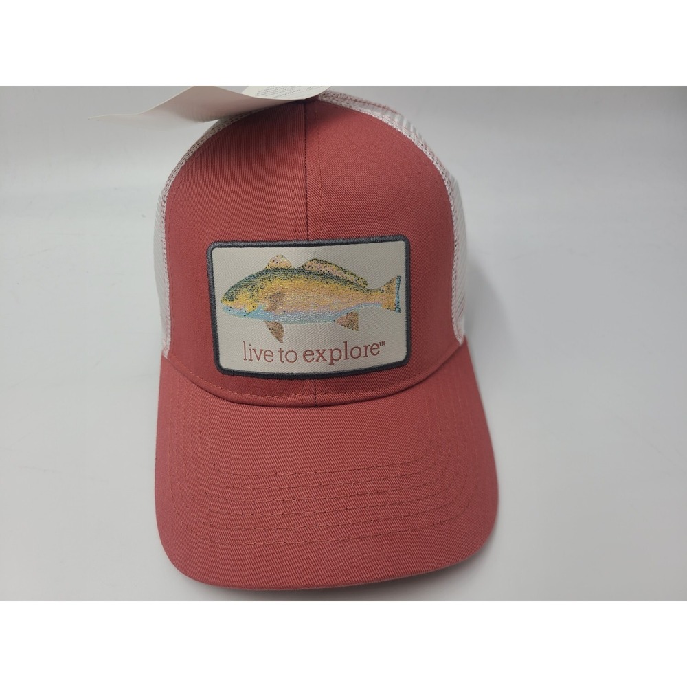 Magellan Outdoors Fish Live to Explore Mesh Trucker Snapback Hat Cap Red White